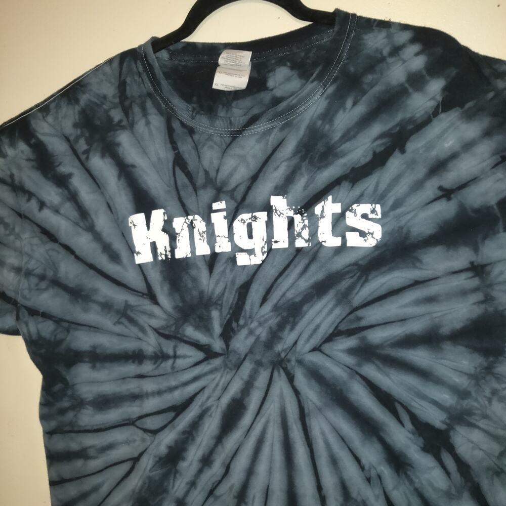 Knights Gildan Tie Dyed Shirt XL Black Blue Gray Cotton White Stitching Unisex - Picture 2 of 16